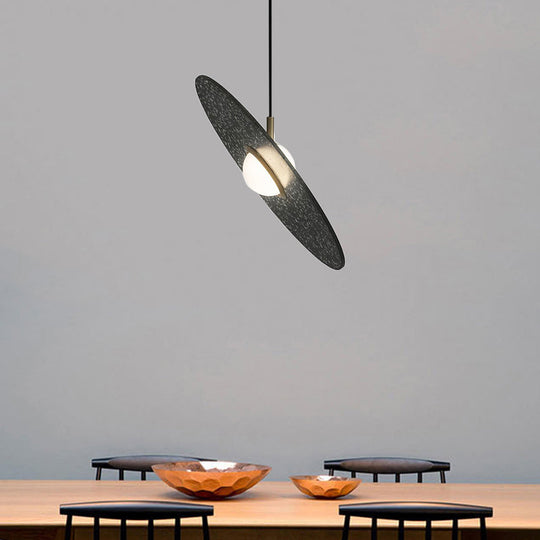 Ufo Shaped Pendant Lamp Modern Concrete 1 Light Black/White/Pink Hanging Ceiling Black