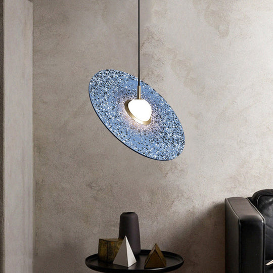 Ufo Shaped Pendant Lamp Modern Concrete 1 Light Black/White/Pink Hanging Ceiling Blue