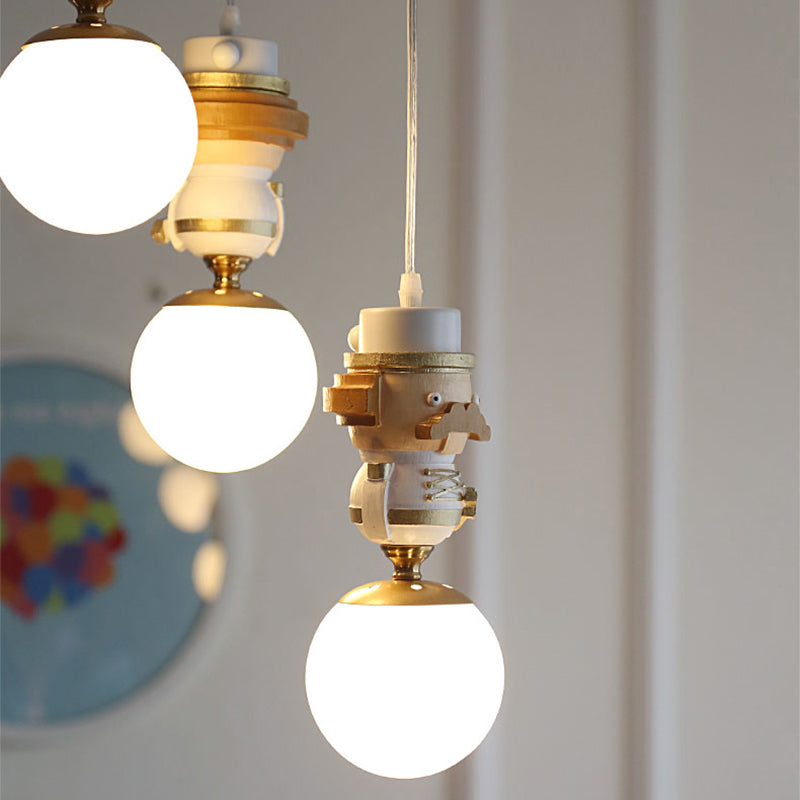Modern White Glass Pendant Light With Adjustable Cord - Ceiling Fixture