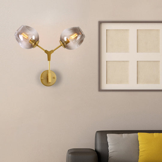 Contemporary Black/Gold Wall Sconce With Oval Amber/Gold/Clear Glass Shade - Elegant Half-Light