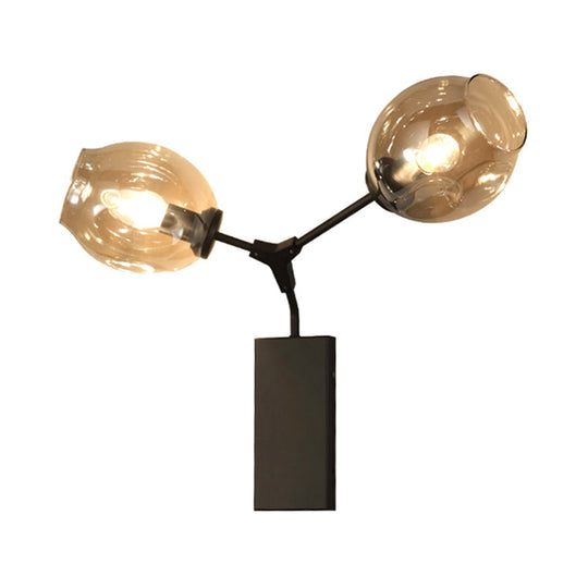 Contemporary Black/Gold Wall Sconce With Oval Amber/Gold/Clear Glass Shade - Elegant Half-Light