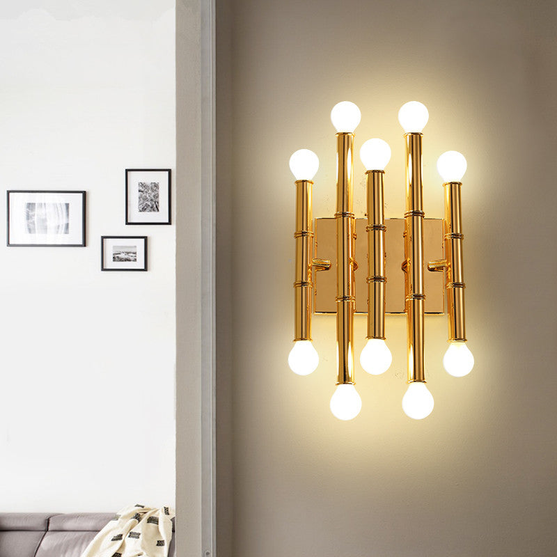 Modern Metal Tubes Wall Sconce With 10 Lights - Polished Gold/Silver Hallway Lighting Gold