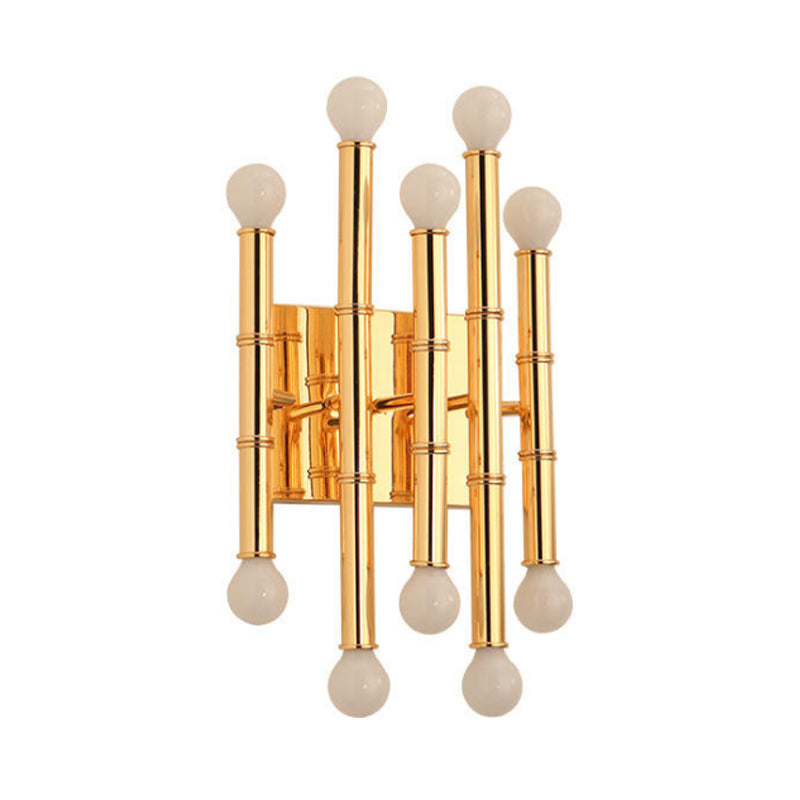 Modern Metal Tubes Wall Sconce With 10 Lights - Polished Gold/Silver Hallway Lighting