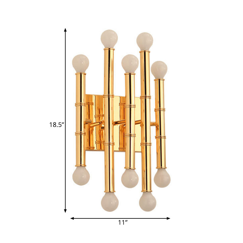 Modern Metal Tubes Wall Sconce With 10 Lights - Polished Gold/Silver Hallway Lighting