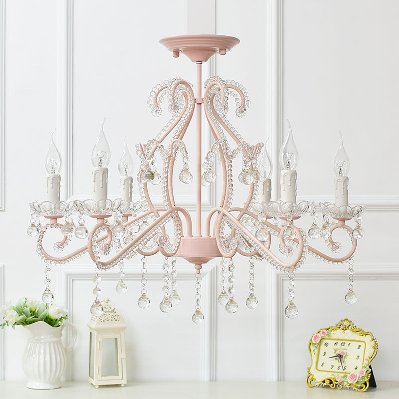 Nordic Style Crystal Chandelier For Girls Bedroom: Elegant Pendant Lighting With Candle Element 6 /
