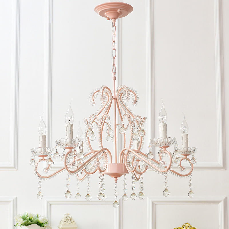 Nordic Style Crystal Chandelier For Girls Bedroom: Elegant Pendant Lighting With Candle Element