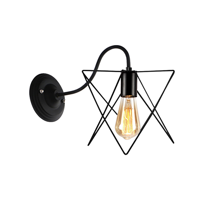 Vintage Industrial Black Wall Lamp Sconce With Wire Frame - Perfect For Coffee Shop Ambiance