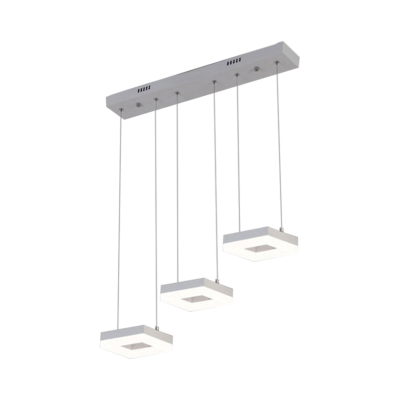 Contemporary Acrylic Square Island Light - 3-Light Ceiling Fixture Over Table Warm/White/Natural