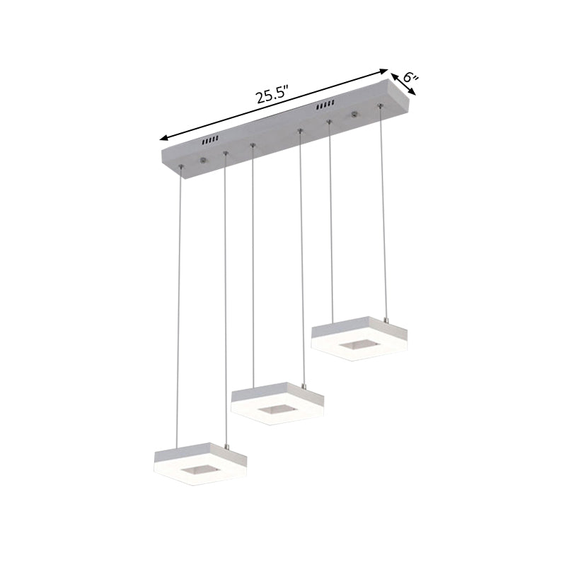 Contemporary Acrylic Square Island Light - 3-Light Ceiling Fixture Over Table Warm/White/Natural
