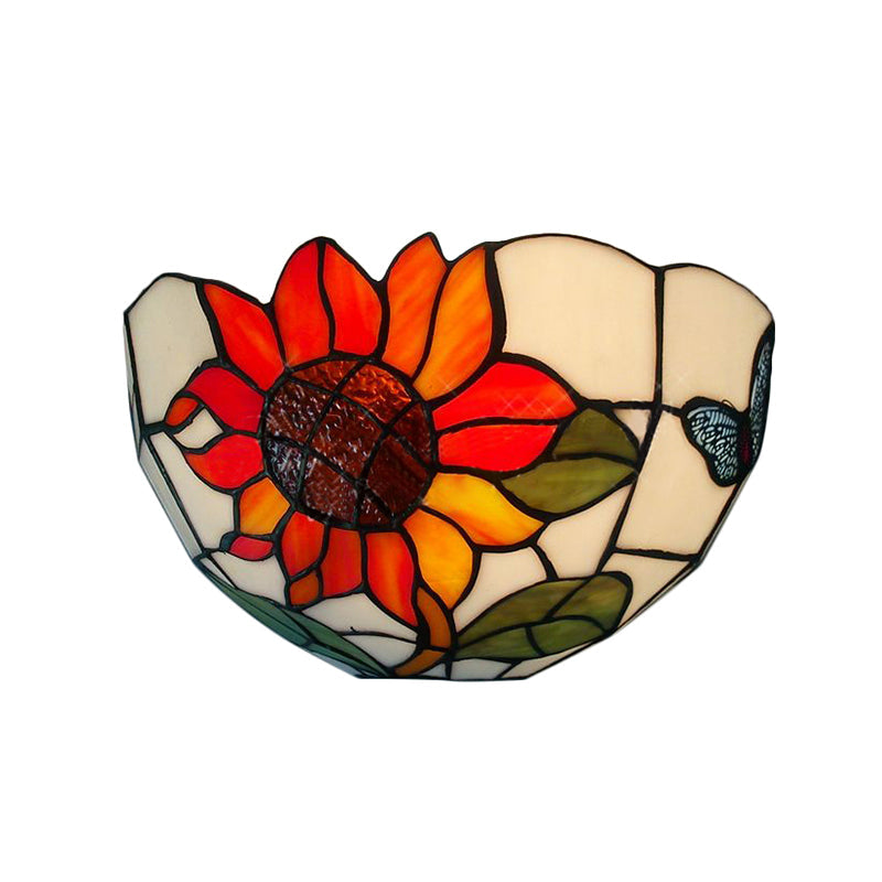 Rustic Tiffany Sunflower Wall Sconce With Stained Glass Bowl Shade