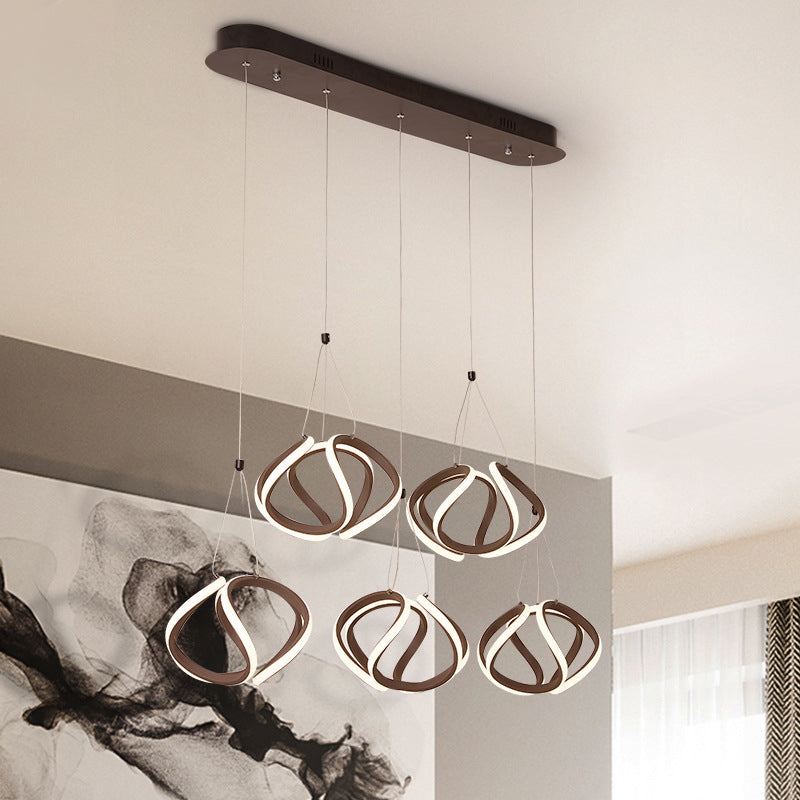 Modern Waving Acrylic Island Pendant Light: Brown Hanging Ceiling Light with Adjustable Cords (3/5-Light)
