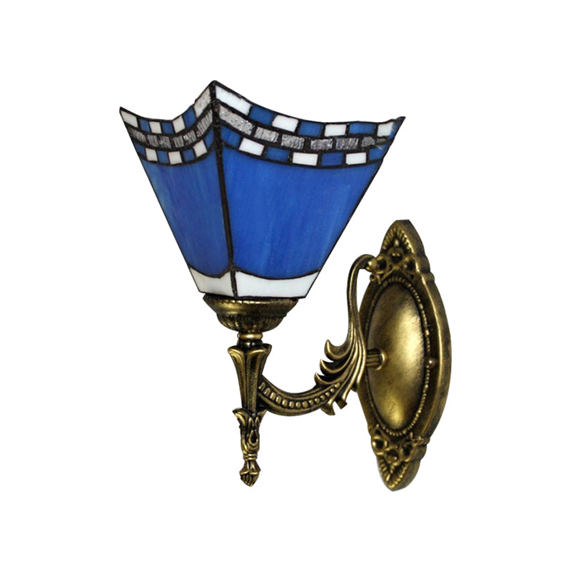 Blue Pyramid Nautical Mission Stained Glass Wall Mount Light - Ideal For Foyer Lighting