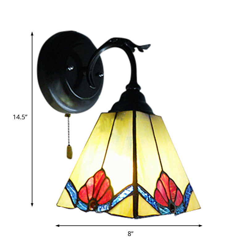 Mini Flower Wall Light - Stained Glass With Pyramid Shade Lodge Sconce