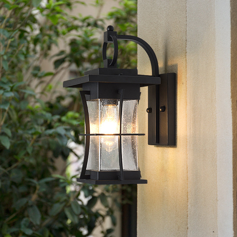 Traditional Black Wall Mounted Porch Light With Clear Crystal Shade