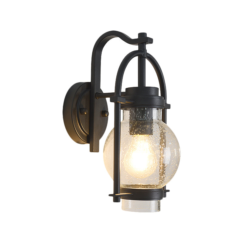 Retro Seedy Glass Wall Lamp With Black Mount And Arch Frame