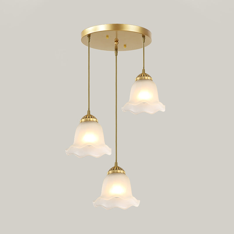 Floral Glass Pendant Light With Gold Suspension - Elegant 3 Bulb Fixture For Dining Rooms