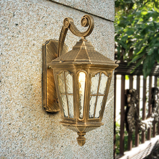 Traditional Dimpled Glass Lantern Porch Wall Light Up/Down 9.5/12 W 1-Bulb Black/Brass Mounted Brass