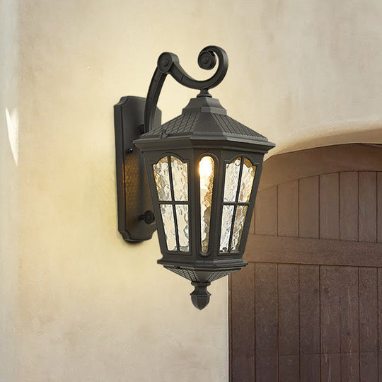 Traditional Dimpled Glass Lantern Porch Wall Light Up/Down 9.5/12 W 1-Bulb Black/Brass Mounted Black