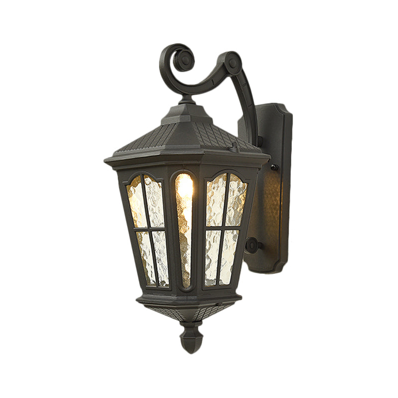 Traditional Dimpled Glass Lantern Porch Wall Light Up/Down 9.5/12 W 1-Bulb Black/Brass Mounted
