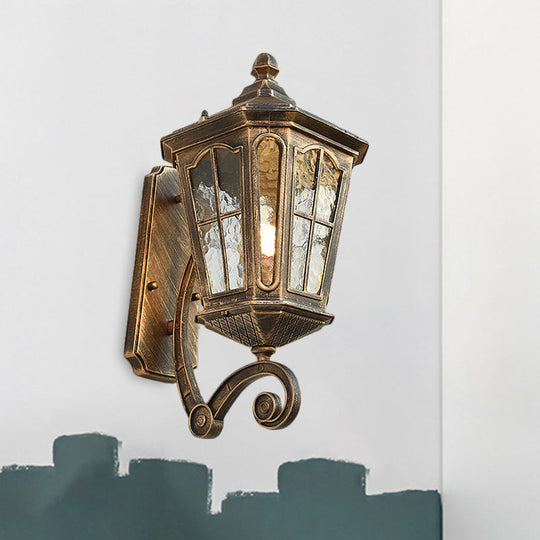 Traditional Dimpled Glass Lantern Porch Wall Light Up/Down 9.5/12 W 1-Bulb Black/Brass Mounted Brass