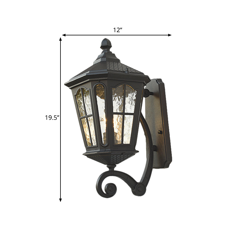 Traditional Dimpled Glass Lantern Porch Wall Light Up/Down 9.5/12 W 1-Bulb Black/Brass Mounted