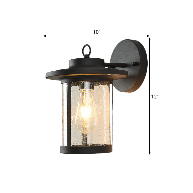 Black/Brass Cylinder Wall Light With Seedy Glass - Ideal For Warehouse Mounted