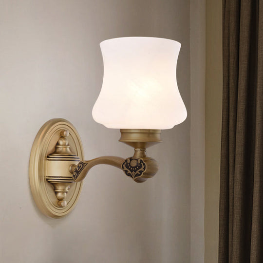 Country Urn Milky Glass Wall Sconce With Brass Finish Bedroom Lighting Idea