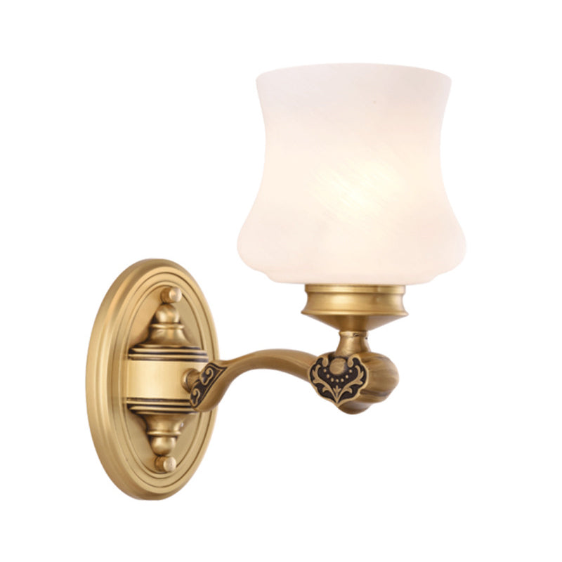 Country Urn Milky Glass Wall Sconce With Brass Finish Bedroom Lighting Idea