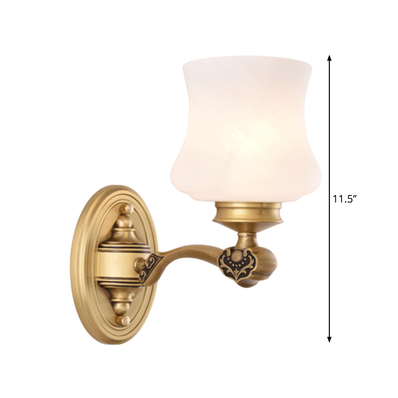 Country Urn Milky Glass Wall Sconce With Brass Finish Bedroom Lighting Idea