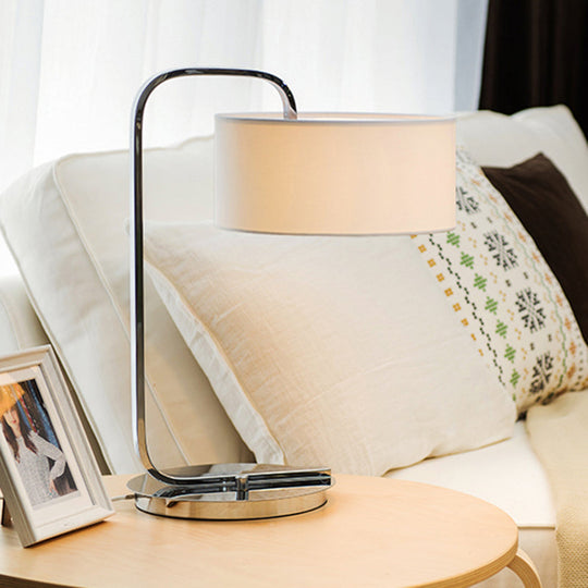 Modern Fabric Led Desk Light In Black/White For Bedroom With Drum Reading Book Enhancer