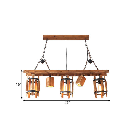 Rustic 5-Light Farmhouse Pendant With Wood Cylinder Frame - Grey/Brown