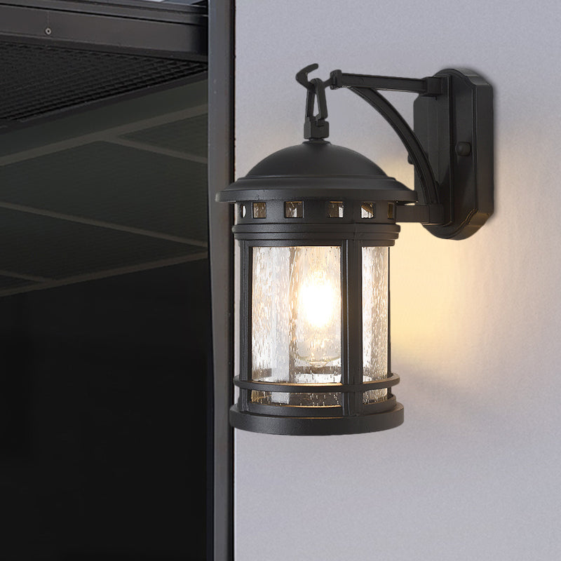 Traditional Style Black Wall Mount Lamp With Seedy Glass And 1 Bulb For Pavilion Lighting