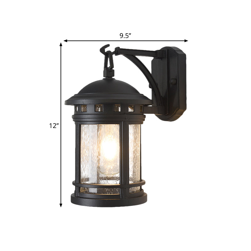 Traditional Style Black Wall Mount Lamp With Seedy Glass And 1 Bulb For Pavilion Lighting