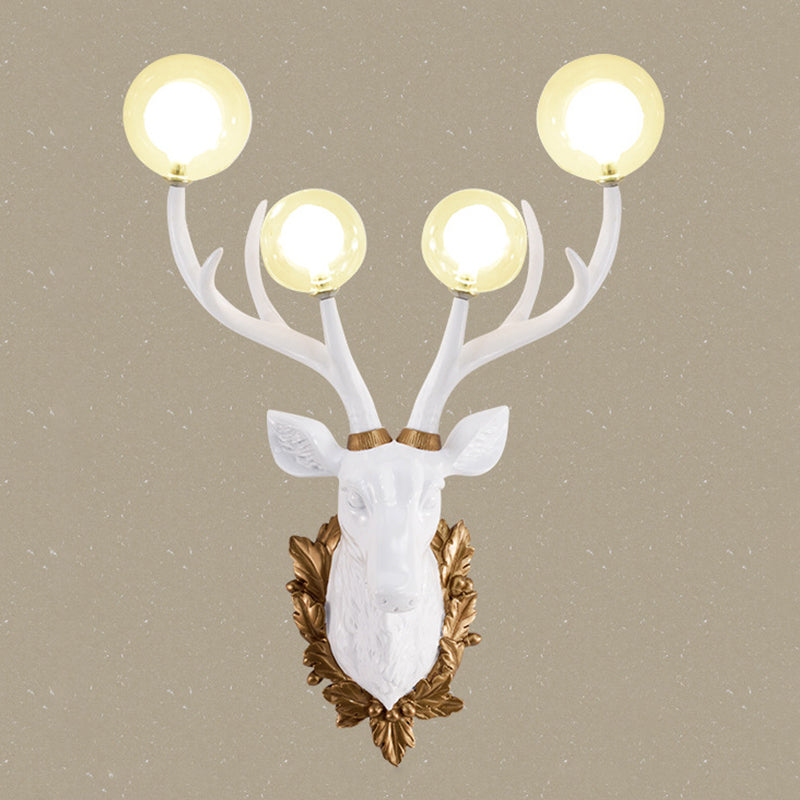 Antique Resin Deer-Shaped Wall Sconce With Clear Glass Shade And 4 Lights