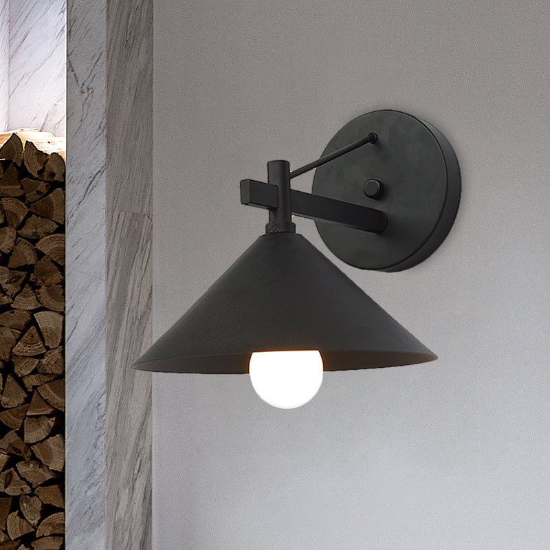 Retro Conical Wall Mount Lamp: Single Light Metal Lighting In Matte Black/Brass/Aged Silver Black