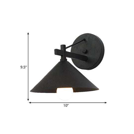 Retro Conical Wall Mount Lamp: Single Light Metal Lighting In Matte Black/Brass/Aged Silver