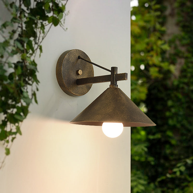 Retro Conical Wall Mount Lamp: Single Light Metal Lighting In Matte Black/Brass/Aged Silver Brass