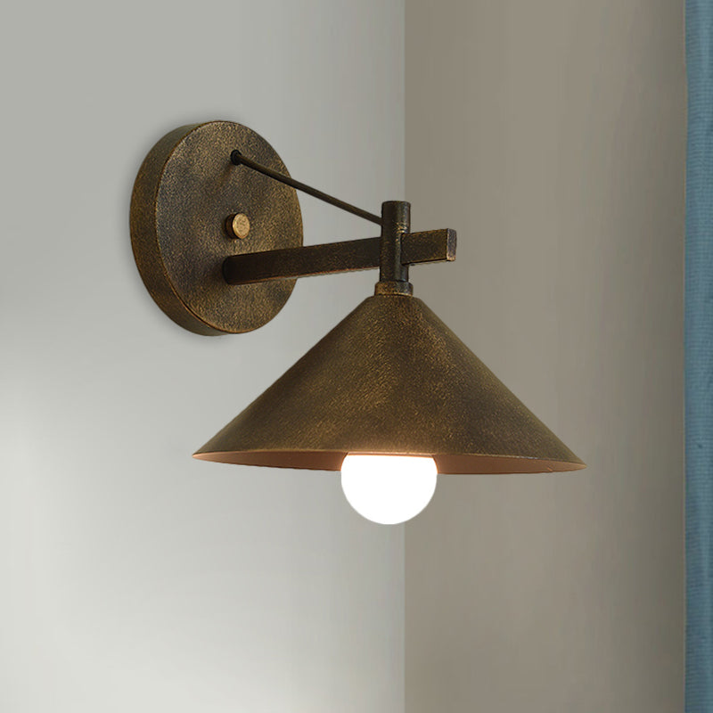Retro Conical Wall Mount Lamp: Single Light Metal Lighting In Matte Black/Brass/Aged Silver