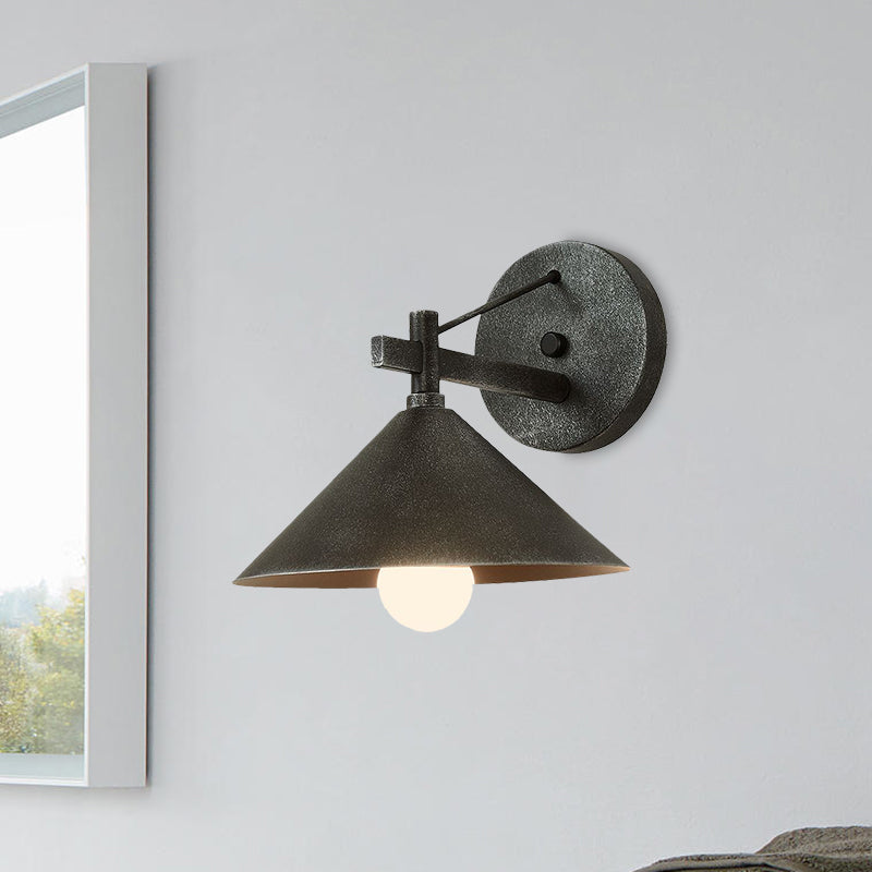 Retro Conical Wall Mount Lamp: Single Light Metal Lighting In Matte Black/Brass/Aged Silver Aged