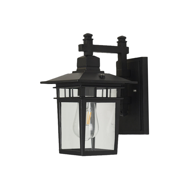 Industrial Outdoor Wall Lamp: Pavilion Clear Glass Mounted Light In Black - 1-Bulb
