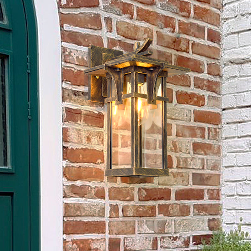 Industrial Outdoor Wall Sconce - Black/Brass Finish Clear Water Glass 1-Light Brass / A