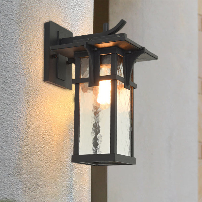 Industrial Outdoor Wall Sconce - Black/Brass Finish Clear Water Glass 1-Light Black / B