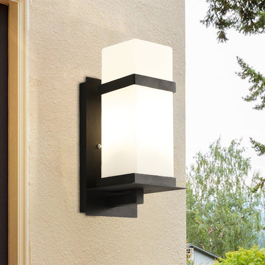 Retro 1 Light Black Glass Wall Sconce: Rectangle Porch Lamp Fixture 5/6 Wide / 5