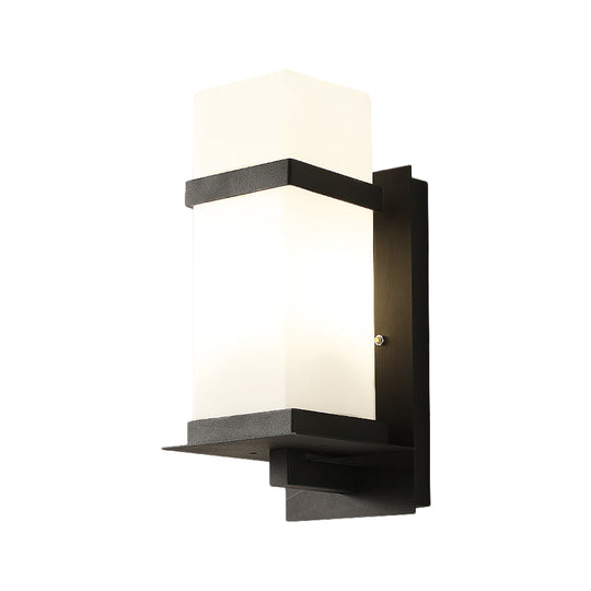 Retro 1 Light Black Glass Wall Sconce: Rectangle Porch Lamp Fixture 5/6 Wide