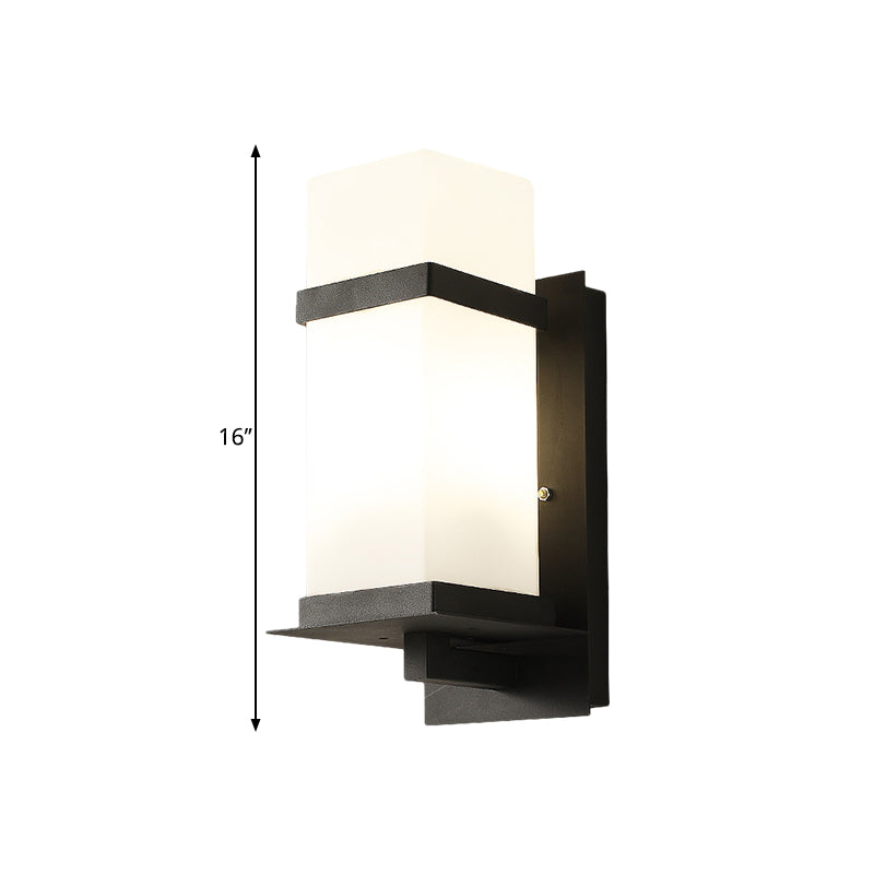 Retro 1 Light Black Glass Wall Sconce: Rectangle Porch Lamp Fixture 5/6 Wide