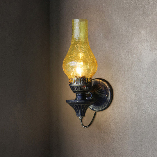 Industrial Textured White/Clear/Yellow Crackle Glass Wall Light Fixture - Vase Courtyard Design 1
