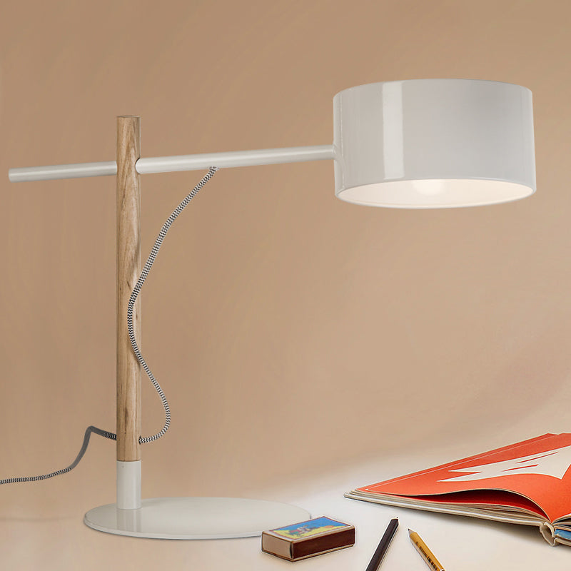 Drum Shade Desk Lamp - Contemporary Steel 1 Light Red/White Reading For Study Room White