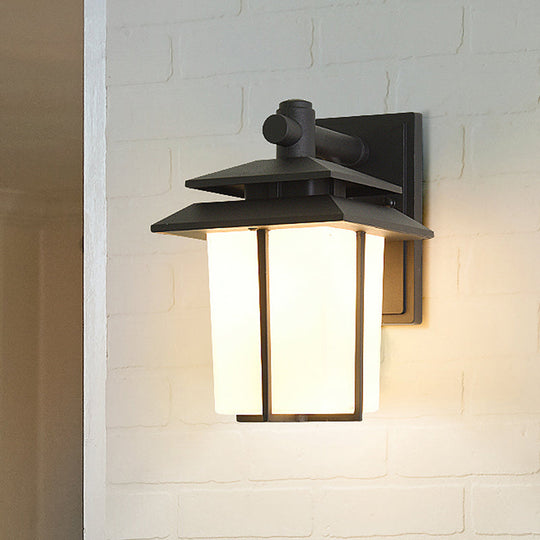 Trapezoid Wall Lamp With 1 Light - 7.5/10 Wide Opaque Glass Mounted Lighting In Black/Brass Black /