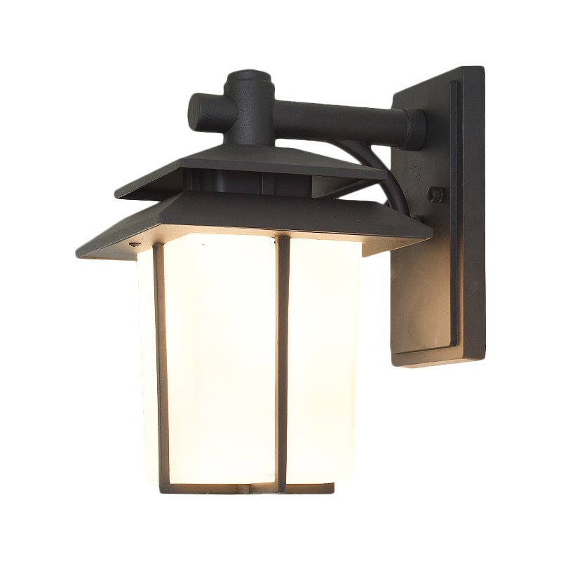 Trapezoid Wall Lamp With 1 Light - 7.5/10 Wide Opaque Glass Mounted Lighting In Black/Brass