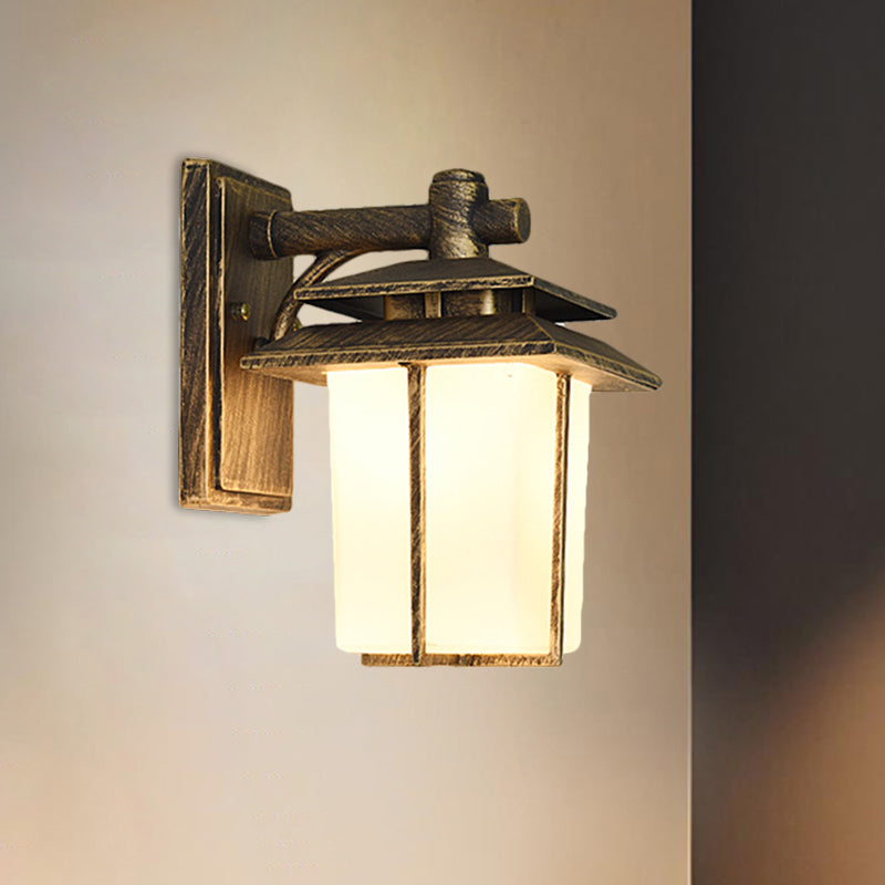 Trapezoid Wall Lamp With 1 Light - 7.5/10 Wide Opaque Glass Mounted Lighting In Black/Brass Brass /